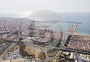 Aerial photo of Torrevieja cityscape during sunrise. Costa Blanca, Spain