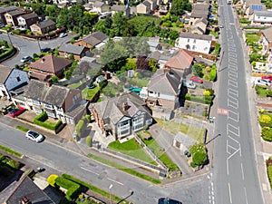 Aerial photo of the town of Batley in Yorkshire UK, showing a typical British housing estates with roads and streets, taken with a