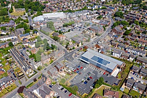 Aerial photo of the town centre of Rothwell in Leeds West Yorkshire in the UK showing typical British housing estates and suburban