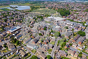 Aerial photo of the town centre of Rothwell in Leeds West Yorkshire in the UK showing typical British housing estates and suburban