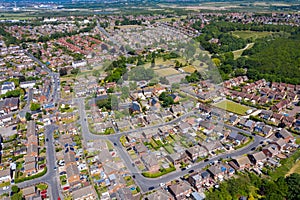 Aerial photo of the town centre of Rothwell in Leeds West Yorkshire in the UK showing typical British housing estates and suburban