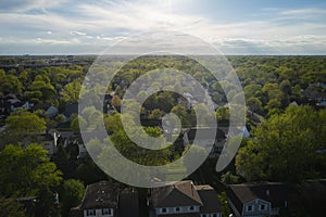 Aerial photo. Townhouse cottages settlement area. Top view from drone. Version 2