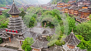 Aerial photo of traditional Dong Village in China