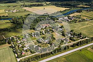 Aerial photo of village Ranki, Latvia