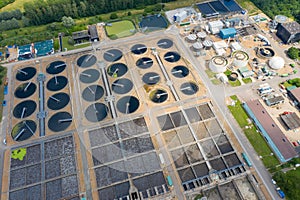 Aerial photo of a waste water recycling complex located in the town of Milton Keynes