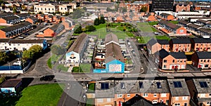 Aerial Photo of The Women`s Quilt and Shankill Road Murals Belfast Northern Ireland