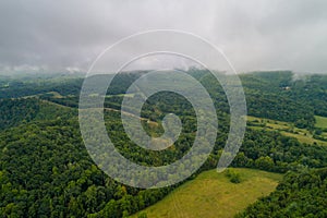 Aerial photo of Wytheville Virginia USA green farmland with low