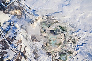 Aerial photo of Yellowstone Park Mammoth