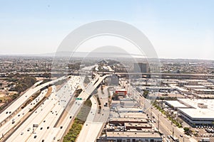 Aerial photograph of the 110 and 405 interchange near LAX in Southern California