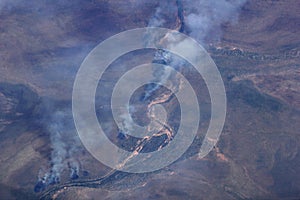 Aerial photograph of the bushfires in the Outback, Australia