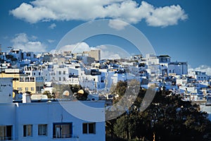 An aerial photograph of the city of Tangier in Morocco with many buildings