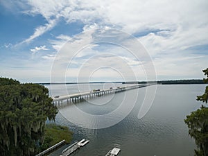 Aerial photograph of Lake Harris at Tavares Florida USA with Highway 19 photo