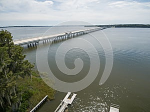 Aerial photograph of Lake Harris at Tavares Florida USA with Highway 19 photo