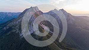 aerial photograph of Mount Komovi at sunset