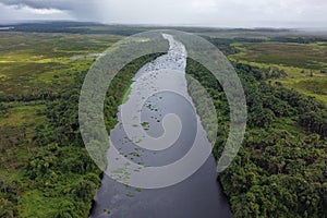 Aerial photograph of the river in the Orinoco Delta, Venezuela