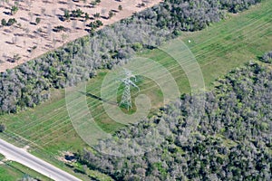 Aerial photograph of Transmission Towers on the Texas Power Grid ERCOT