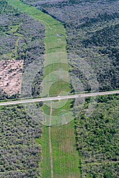 Aerial photograph of Transmission Towers on the Texas Power Grid ERCOT