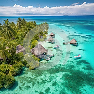 An aerial photograph of a tropical beach paradise