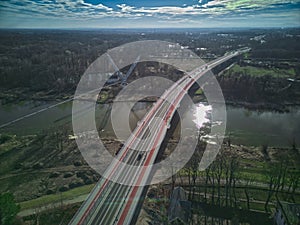 Aerial photography of Aleja Wielkiej Wyspy (Big Island Avenue) in Wroclaw, Poland - Most Olimpijski (Olympic Bridge) photo