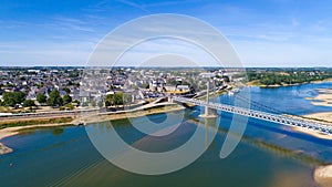 Aerial photography of Ancenis city and bridge