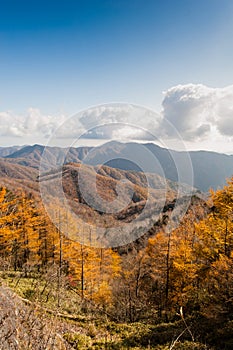 Aerial photography beautiful Mount Nantai and Lake Chuzenji in autumn season, Nikko, Japan