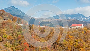 Aerial photography beautiful Mount Nantai and Lake Chuzenji in autumn season, Nikko, Japan  ï¼ˆAkechidaira Ropeway