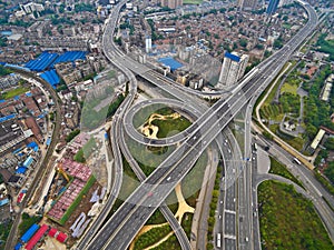 Aerial photography bird-eye view of City viaduct bridge road lan