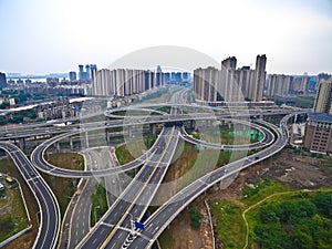 Aerial photography bird-eye view of City viaduct bridge road lan