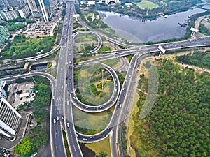 Aerial photography bird-eye view of City viaduct bridge road lan