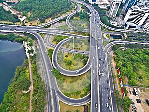 Aerial photography bird-eye view of City viaduct bridge road lan