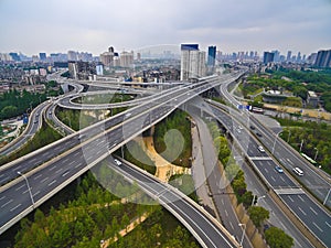 Aerial photography bird-eye view of City viaduct bridge road lan