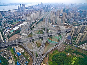 Aerial photography bird-eye view of City viaduct bridge road lan