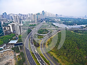 Aerial photography bird-eye view of City viaduct bridge road lan