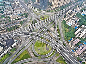 Aerial photography bird-eye view of City viaduct bridge road lan