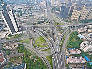 Aerial photography bird-eye view of City viaduct bridge road lan