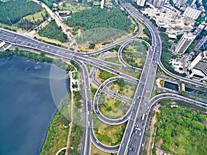 Aerial photography bird-eye view of City viaduct bridge road lan