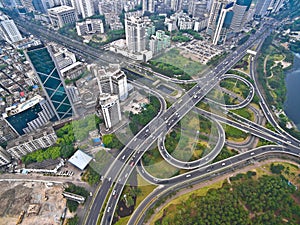 Aerial photography bird-eye view of City viaduct bridge road lan