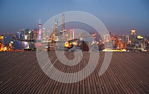 Aerial photography bird view at Shanghai bund Skyline