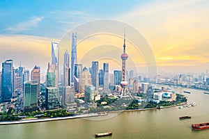 Aerial photography bird view at Shanghai bund Skyline