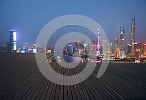 Aerial photography bird view at Shanghai bund Skyline