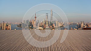 Aerial photography bird view at Shanghai bund Skyline