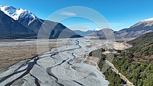 Aerial photographs of the braided river flowing through Arthurs Pass