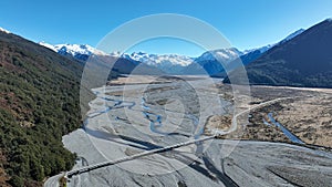Aerial photographs of the braided river flowing through Arthurs Pass