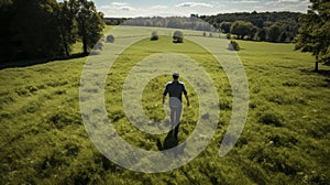 Aerial Photography: Capturing The Serenity Of A Man Walking In The English Countryside