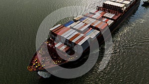 aerial photography cargo ship marine import export international, global business and industry transportation concept