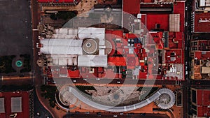 Aerial photography of the center of Toluca, Mexico, overhead image of the Plaza Gonzales Arratia, its structure and its unique col photo