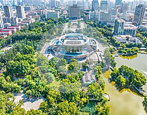 Aerial photography of Chang\'an Park and Longquan Tower in Chang\'an District, Shijiazhuang City, Hebei Province, China
