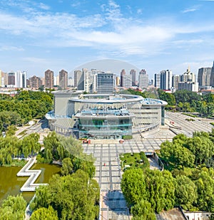 Aerial photography of Chang\'an Park and Longquan Tower in Chang\'an District, Shijiazhuang City, Hebei Province, China