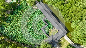 Aerial photography of Chang\'an Park and Longquan Tower in Chang\'an District, Shijiazhuang City, Hebei Province, China