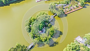 Aerial photography of Chang\'an Park and Longquan Tower in Chang\'an District, Shijiazhuang City, Hebei Province, China